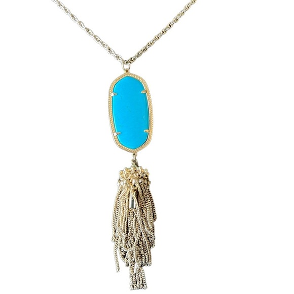 Retired Kendra Scott Rayne Turquoise Stone Tassel Pendant Necklace - Picture 2 of 8